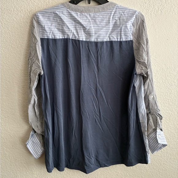 Mystree Blue Striped Floral Embroidered Button Down Shirt M - Picture 4 of 15